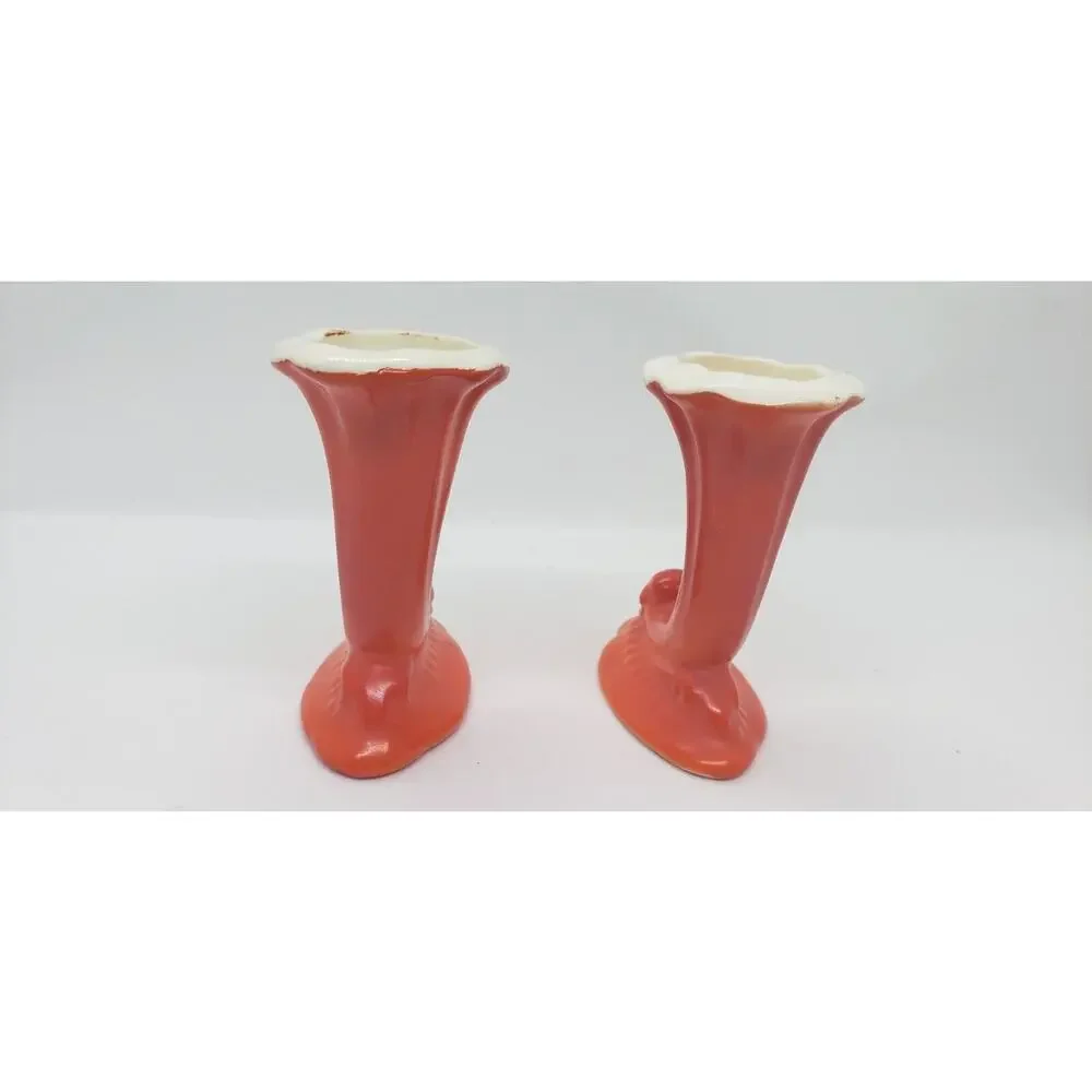 Vintage Set Of 2 Miniature Pottery Vase Vases Iconic Red Wing Style Orange Glaze
